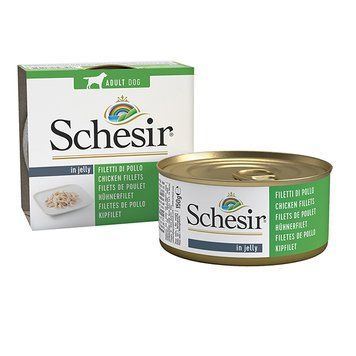 Schesir Chicken Fillets ШЕЗИР КУРИНЫЙ ФИЛЕ в желе натуральные консервы для собак, влажный корм, банка 150г 712523 фото