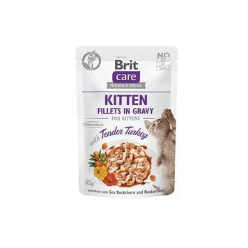 Корм влажный Brit Care Fillets in Gravy Tender Turkey Kitten для котят филе в соусе с индейкой 85 г 101052 фото