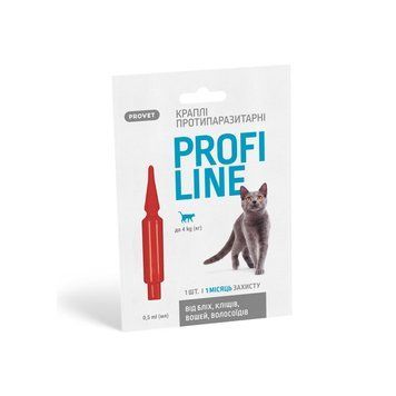 Краплі Provet PROFILINE для котів до 4 кг інсектоакарицид 1 піпетка по 0,5 мл PR243113 фото