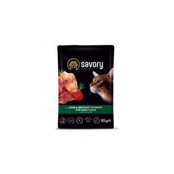 Корм влажный Savory Adult Cat Pouch Lamb & Beetroot in Gravy для взрослых кошек с ягненком и свеклой в соусе 85 г 20123 фото