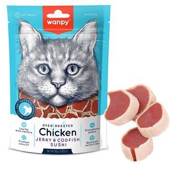 Wanpy Chicken Jerky & Codfish Sushi ВАНПІ СУШІ З КУРКОЮ ТА ТРІСКОЮ ласощі для котів 80г CC-05S фото
