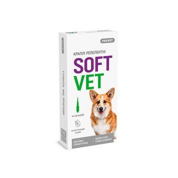 Капли Provet SOFTVET для собак средних пород репеллентные 4 пипетки по 1 мл PR244119 фото