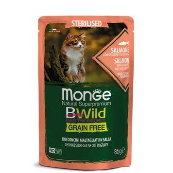 Monge Cat Bwild Grain Free Wet Sterilised лосось с креветками и овощами 70012782 фото