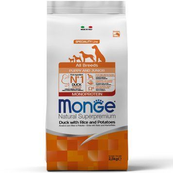 Monge Dog All breeds Puppy & Junior утка с рисом 2.5кг 70011037 фото